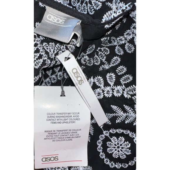 ASOS Black White Floral Embroidered Peplum Blouse With Ruffles. Women Size 0 - Picture 9 of 11
